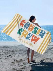 1 Personalized Beach Towel With Interactive Green Background Design. You Can Customize Your Name On It. Perfect For The Beach, Poolside And Beach Vacation. It Is A Great Gift For Her, Him, Mom, Dad, Boyfriend