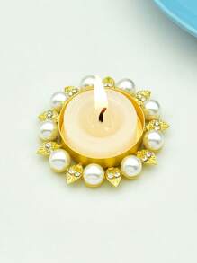 Juego de 6 piezas/paquete 4 piezas/paquete 1 pieza Candelabro decorativo delicado para el hogar, soporte de vela con flor de perla de aleación, para boda