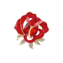 1pc Crystal Inlaid Red Rose Flower Brooch, Alloy, Jewelry, Fashion, High-End Accessory For Clothes, Coat - Red - View 6