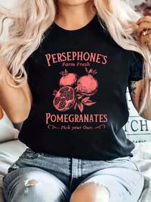 100% Cotton T Shirts For Women Persephone's Pomegranates T-Shirt, SmallCotton Printed T-Shirt For Summer, Soft Women's Short Sleeve Top, Fashionable And Comfortable Graphic Tee