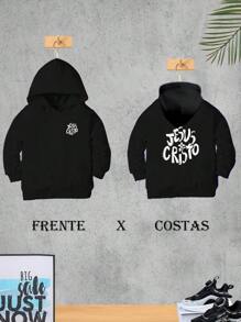 Boys' Hooded Sweatshirt Blouse Cold Kids Flannel Male Child Winter - 黑色 - 查看 1