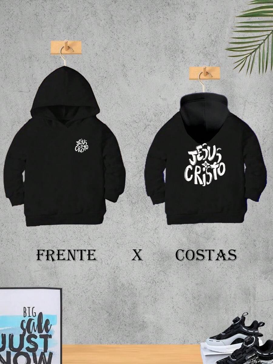 Boys' Hooded Sweatshirt Blouse Cold Kids Flannel Male Child Winter - 黑色 - 查看 1