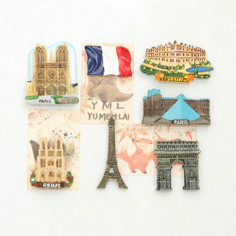 Bộ 7 nam châm tủ lạnh, hình các địa danh nổi tiếng của Pháp - Bảo tàng Louvre, Khải Hoàn Môn, Tháp Eiffel, Nhà thờ, Cung điện Versailles, quà lưu niệm du lịch, trang trí tủ lạnh, trang trí nhà bếp, quà tặng ngày lễ, quà tặng Pháp. - Nhiều màu - Xem 1