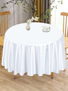 1 件白色圆形缎面桌布，婚礼优雅桌布，带褶边，直径 145/180/200/228 厘米涤纶桌布，婚礼装饰，订婚仪式用品，新娘送礼会用品，新娘派对餐桌装饰，宴会餐桌配件，1 岁生日派对装饰，迎婴派对用品，性别揭晓派对装饰，室内外活动装饰，野餐用品，节日派对用品，日常家居装饰，厨房用品，桌面装饰