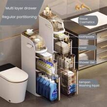 Ultra-Thin Bathroom Locker, Waterproof Narrow Bathroom Locker, Floor Cabinet With Wheels And Toilet Paper Holder, Suitable For Small Space, Living Room, Bathroom, Bedroom 2/3/4 Floors