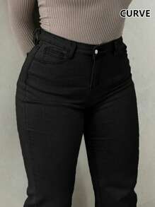 American Personalized Tight Y2K Pocket Bow Embroidery Plus Size Women's Jeans Flare Pants - 黑色 - 查看 4