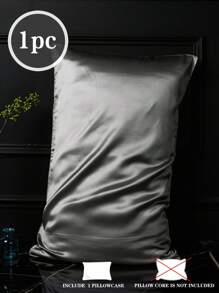 1件 深灰色 纯色缎面枕套 夏季 凉爽 亲肤 舒适 枕套 床上用品 男女生 中学生 宿舍装 不含枕芯 单人床 全尺寸大号双人床