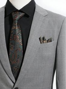 2 件男士休闲佩斯利花卉条纹领带和手帕套装，适合商务、派对和日常搭配