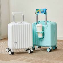 Stylish 14-Inch Lightweight Carry-On Rolling Luggage, Small High-Quality Suitcase With Spinner Wheels, Password Lock, Multi-Functional Travel Bag For Photography & Outdoor Travel Holiday Vacation Travel Accessories Summer Travel Essentials - Pink - View 5