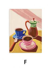 1/6 piezas Pintura en lienzo con ilustración de una cafetería de la ciudad, panadería, croissants y galletas, póster artístico para decoración del hogar y la cocina sin marco - Multicolor - Ver 18