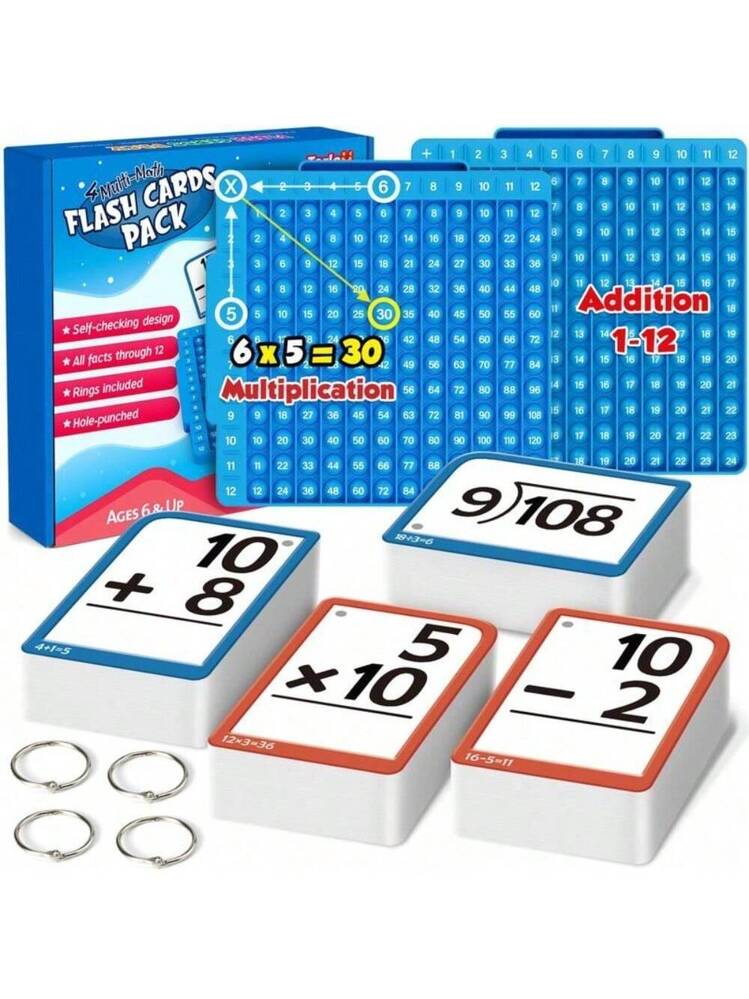 Math Cards - Preschool Flash Card Board for Kids Ages 1-6 Boys Girls | Silicone Multiplication, Division, Addition and Subtraction Learning Toys for Home, Nursery, Classroom and Travel