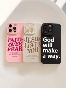 3pcs Christian Style Black/Beige/Pink Phone Cases Compatible With IPhone & Galaxy - Multicolor - View 4