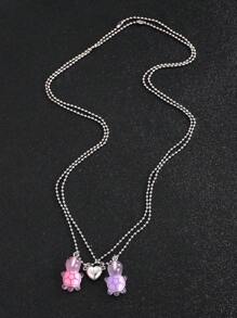 2pcs Couple Luminous Turtle Heart Interlocking Pendant Necklace, Fashion Jewelry Gift For Valentine's Day, Friendship - Multicolor - View 6