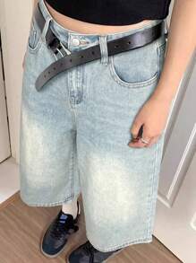 Y2K 复古水洗猫须口袋阔腿百慕大牛仔裤，休闲短裤，七分裤，秋季服装