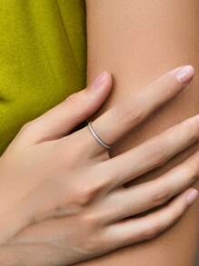 MODIAN Simple Eternity Moissanite Ring 925 Sterling Silver Sparkling Simple Thin Wedding Band Rings For Women Fine Jewelry