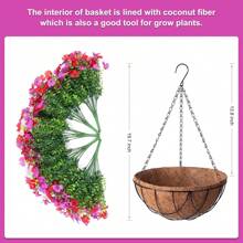 Artificial Silk Flowers Hanging Basket Outdoor Indoor, Daisy With Eucalyptus Leaves Arrangement Garden Yard Spring Summer Decor, Faux Green Plant In Metal Coconut Pot(Red Purple)Valentine's Day JAHF - 橙色 黃色 紫色 粉紅色 - 查看 8