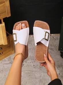 Durable Buckle - Strap Teen Slippers With Anti - Slip Sole, Ensuring Safety And Style In Every Step - White - View 5