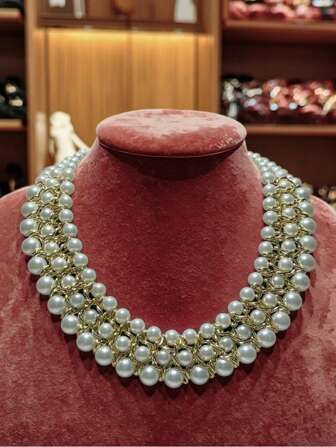 Faux Pearl Beaded Layered Necklace