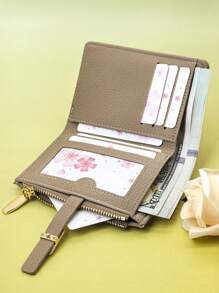 MINGYOU Short Snap Minimalist Wallet, Young Women's Fashion PU Zipper Wallet Card Holder - Camel - View 5