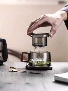 1pc (180ml/180m.L.) Glass Cup With Lid And Filter, High Borosilicate Glass Water/Tea Cup Suitable For Juice, Milk, Tea, Beverage Cup For Office, Mini Tea Cup - Grey - View 6