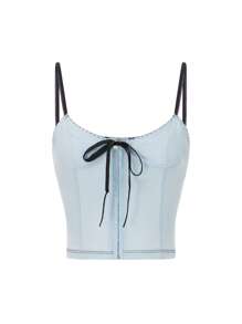 Women's Y2K Bow Slim Fit Cami Tops Sexy Mini Tie-Up Spaghetti Strap Vest Show Hook And Eye Tank Tops Camisole Summer Crop Tops Aesthetic Tops Streetwear Going Out Tops - Màu xanh lam - Xem 4