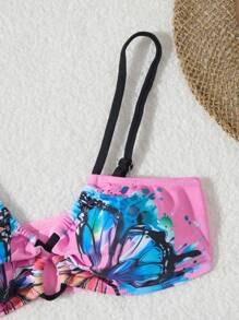 Women's Butterfly Print Strappy Bikini Set Swimming Suit For Summer