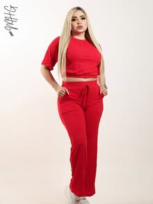 MHG Paquete de 3 conjuntos Camiseta de cuello redondo y mangas estilo murciélago y pantalones con cordón en la cintura cómodos , suaves, a la moda,  elásticos, ideales para primavera, verano, otoño, regalo, - Azul / Rojo /  Verde oscuro - Ver 6