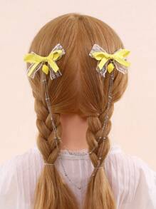 1个/2个装女士时尚优雅简约黄色柠檬吊坠蝴蝶结蕾丝珍珠发夹，适合春夏日常佩戴 - 彩色 - 查看 2
