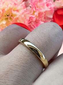 1pc Fashionable And Simple Bright Round Plain Ring 4MM Stainless Steel Ring Couple Ring Finger Ring, Suitable For Men And Women, Engagement And Wedding Ring - A - View 7