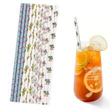 180/200 Pcs Cocktail Paper Straws Hawaiian Aloha Paper Straws Drinking Paper Straws, Tropical Party Paper Straws For Birthday, Wedding, Tiki Party, Summer Beach Party