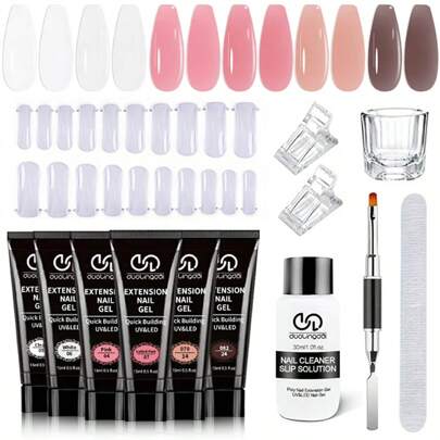 Bộ dụng cụ nối móng tay bằng gel acrylic 13 món/set, mỗi món 0.5oz x 6 chai, bao gồm dung dịch làm sạch 1.0oz, 20 khuôn tạo hình móng, kìm cắt móng và cọ vẽ móng đa năng, bộ dụng cụ làm móng DIY hoàn hảo tại nhà - Món quà tuyệt vời dành cho các cô gái