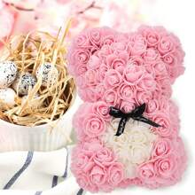 Rose Bear With Transparent Box Presents For Mom Hand Made Flower With Ribbon Boxes For Valentine's Day