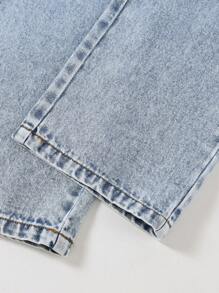 1pc Tween Girls' Straight-Leg Jeans, American "The Blue Butterfly" Design, Autumn/Winter - Light Wash - View 5