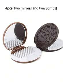 2/4/8pcs Set (Makeup Mirror + Comb) Realistic Chocolate Cream Cookie Makeup Mirror, Cute Princess Portable Folding Round Mirror With Comb, Adorable Cookie Shaped Mirror With Comb, Portable Chocolate Makeup Mirror - Multicolor - View 14