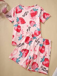 2pcs Cartoon Print Girls Children Sleepwear Set - Pink - View 2