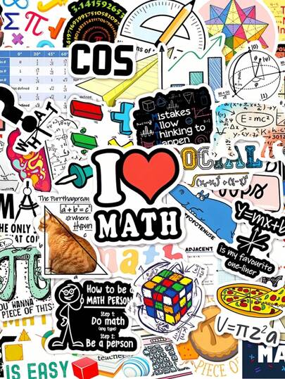 50 miếng dán toán học Doodle, biểu tượng toán học phong cách hoạt hình vui nhộn, chất liệu PVC chống thấm nước, có thể tái sử dụng, thích hợp để trang trí mũ bảo hiểm, sổ lưu niệm, trang trí xe hơi, trang trí tiệc, nhãn, nhãn dán, sổ lưu niệm, sổ tay, máy tính xách tay, hành lý, đàn ghi ta, chai nước, ốp điện thoại, trang trí thời trang