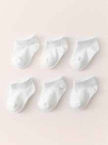 6 perechi de șosete albe moi și drăguțe, tăiate la gleznă, pentru bebeluși și copii