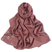 1件装阿巴雅配饰雪纺头巾，镶嵌水钻，女士长款纯色头巾，适合女士佩戴，可作头巾、围巾、面纱等搭配连衣裙。