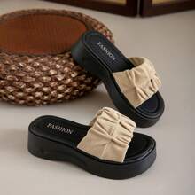 Women's Slip-On Slippers, Suede Upper Toe Separator Casual Fisherman Style Beach Sandals, Elegant, Comfortable And Versatile Flat Slides - Beige - View 3