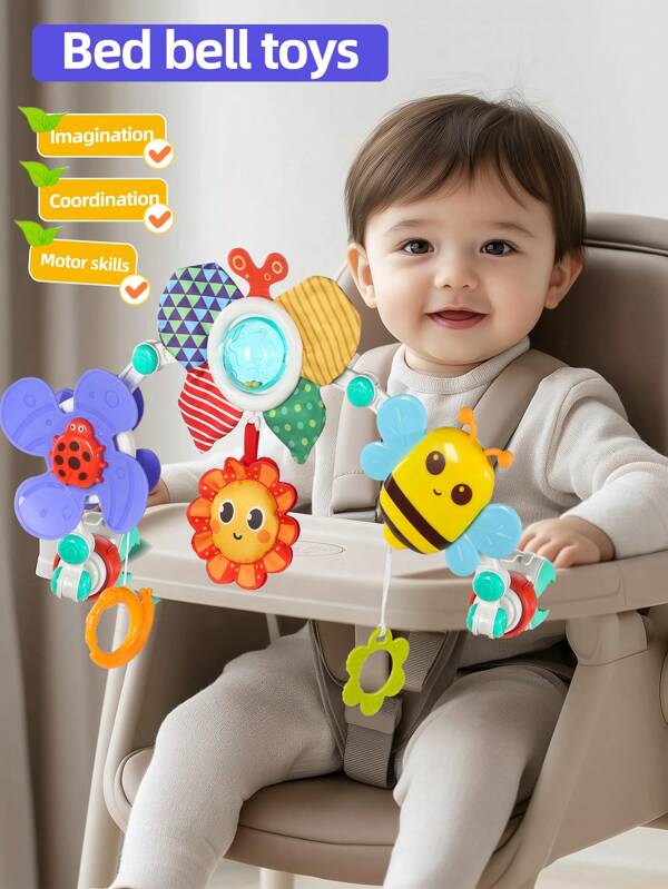 0-24 Months Baby Stroller Clip-On Rattle Toy, Suitable For Folding Stroller, Bouncing Stroller, Travel Arch Stroller, Car Seat, Crib - Bee Rattle (Color Details Random), Newborn Christmas, Halloween, Thanksgiving Gift Recommendation