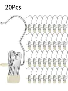 20Pcs/10Pcs/5Pcs Simple Stainless Steel Hook Clip, Multifunctional Single Hook Clip For Pants, Skirts, Drying Windproof Hook Clip, Household Space Saving Organizer For Bedroom, Closet, Wardrobe, Home, Dorm
