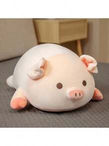 1 pieza 2025 Nueva almohada de peluche adorable de cerdo, muñeco de peluche de cerdo acostado, almohada de muñeco de peluche de cerdo, muñeco de peluche de cerdo redondo y rosa adorable para decoración del hogar, gran regalo para chicas, cumpleaños, Navidad, Año Nuevo