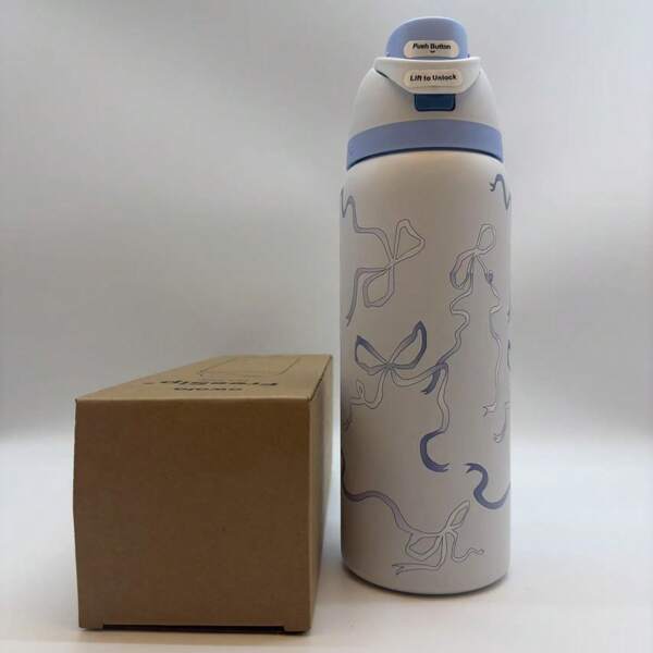 1pc 32oz Straw Insulated Water Bottle Double-Layer Stainless Steel Vacuum Thermal Mug For Sport And Travel,Back To School