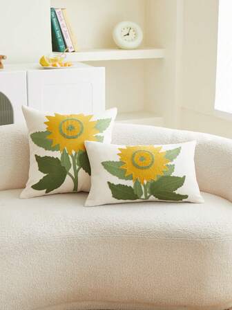 1个向日葵3D刺绣抱枕套，适用于沙发、卧室、客厅、汽车等各种环境，四季皆宜