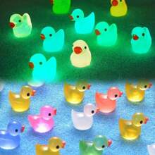 9pcs Glow-In-The-Dark Turtle & Duck Aquarium Decor Ornaments