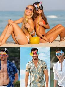 Hawaiian Ruau Party Glasses, Tropical Beach Themed Fashion Glasses, Summer Fun And Decoration, Suitable For Hawaiian Parties, Beach Parties, Themed Party Decorations And Photo Props, Thanksgiving Day, Halloween, Christmas, Autumn Fall Gifts, Decorations - Multicolor - View 4