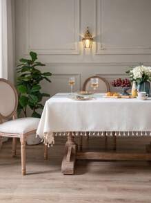 1pc Jacquard Tassel Trim Tablecloth,European Style Polyester Multifunctional Decorative Table Cover For Dining Table - Multicolor - View 2