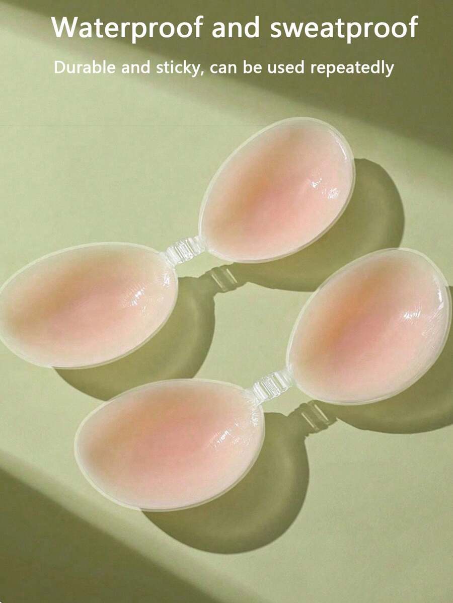 1件装女士纯色硅胶粘性文胸，薄款加厚聚拢文胸花瓣，适合日常穿着