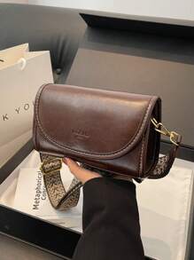 Bolso de hombro cuadrado de estilo vintage con correa ancha - Bolso cruzado con solapa de unicolor y elegante con correa ajustable para mujer - Perfecto para uso diario y viajes