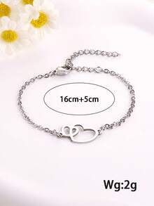 1 Pc Mother's Day/Valentine's Day Gift Stainless Steel Double Heart Minimalist Bracelet For Women - Bracelet - View 8
